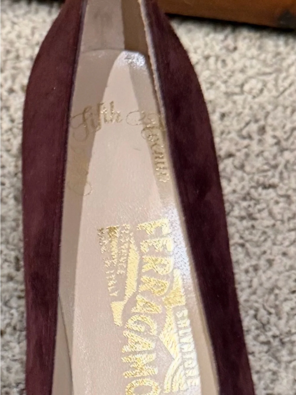 Salvatore Ferragamo Women's Burgundy Suede Penny Loafers - Picture 6 of 6